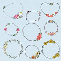 Cute doodle floral wreath vector set