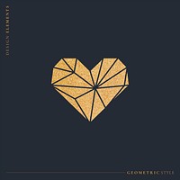 Golden shimmering geometric heart vector