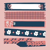 Doodle floral tape design vectors
