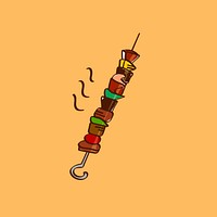 Hand drawn barbecue on a skewer vector