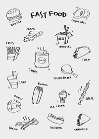 Hand drawn fast food vector set