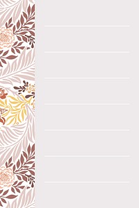 Brown William Morris Pattern notepaper template vector