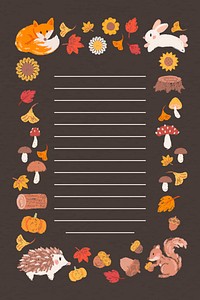 Autumn themed lined paper template vector