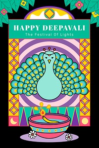 Happy Deepavali, the festival of lights greeting card with peacock vector