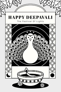 Happy Deepavali, the festival of lights greeting card with peacock vector