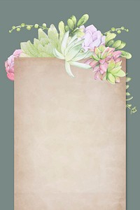 Hand drawn succulent themed parchment template vector