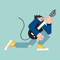 Young male guitarist character on mint green background vector