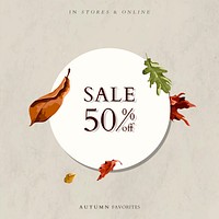 Autumn 50% off sale promotion poster template vector