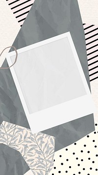 Blank picture frame on scrapped papers pattern mobile phone wallpaper vector