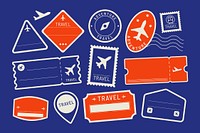 Red and blue travel stickers set vector