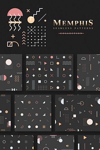 Black Memphis pattern wallpaper vector set