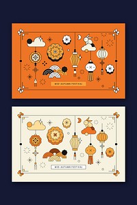 Orange and beige Chinese Mid Autumn festival background vector set