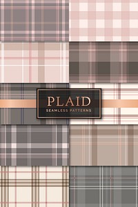 Brown plaid seamless patterned background vector set