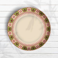 Indian floral patterned plate on white wooden background vector