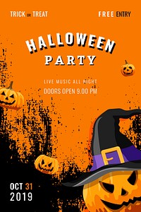 Halloween party grunge Jack O&#39;Lantern pattern on orange poster template vector
