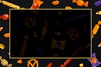 Gold frame on candy pattern black background vector