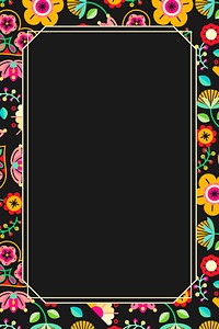 Flowers folk pattern frame on black background vector
