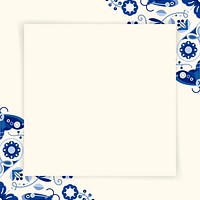 Blue folk art design element frame vector