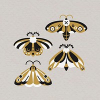 Insect folk art design elements vector set
