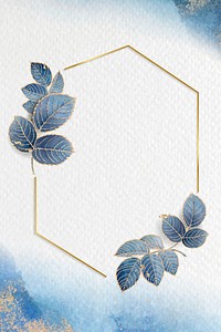 Leafy blue hexagon frame vector