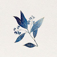 Blue leaves sticker with gold elements vector 