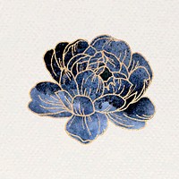 Blue peony flower sticker with gold element vector