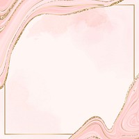 Square gold frame on a pink fluid patterned background vector
