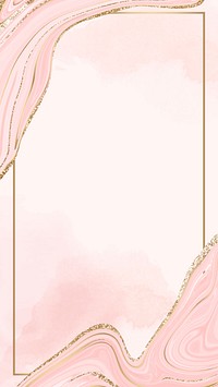 Gold frame on a pink fluid patterned  mobile phone wallpaper vector