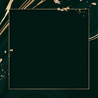 Square gold frame on a black fluid patterned background vector