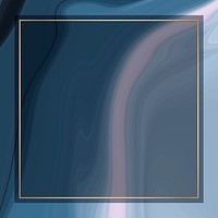 Square gold frame on blue fluid patterned background vector