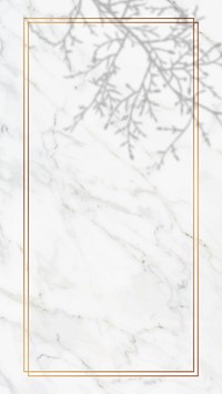 Rectangle gold frame with floral shadow on white marble background vector