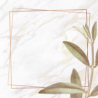 Gold frame with leaves on white marble background vector