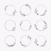 Round floral frame element vector set