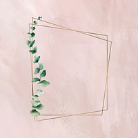 Hand drawn eucalyptus leaf with  trapezium gold frame vector