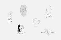 Feminine girl power branding vector collection