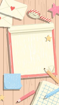 Blank scrapbook on a wooden background  mobile phone wallpaper vector