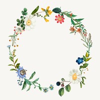 Vintage floral wreath frame psd hand drawn illustration