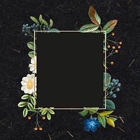 Gold frame floral border psd vintage illustration