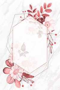 Pink floral hexagon frame vector