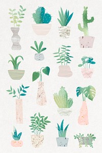 Green cute cactus collection vector