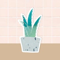 Watercolor succulent potted plant sticker vector