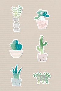 Watercolor potted plants collection sticker