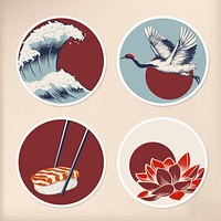 Traditional Japanese stickers on beige background vector