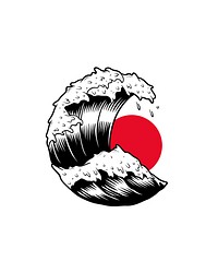 Japanese sun &amp; wave wall art print and poster.