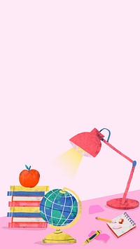 Pink back to school study table mobile phone wallpaper vector