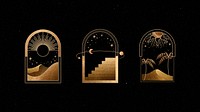 Mystical golden frames on black background vector set