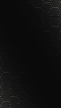 Seamless gold hexagon grid pattern on black background mobile phone wallpaper vector