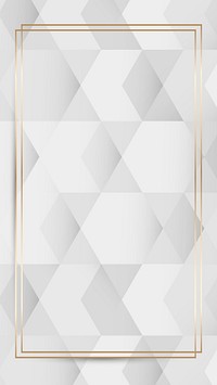 Gold frame on white and gray geometric pattern background mobile phone wallpaper vector