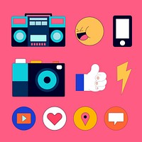 Social media icon set isolated on pink background vector