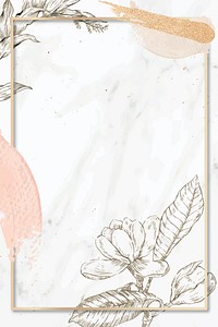 Rectangle frame with brush strokes and outline flowers decoration on marble background vector